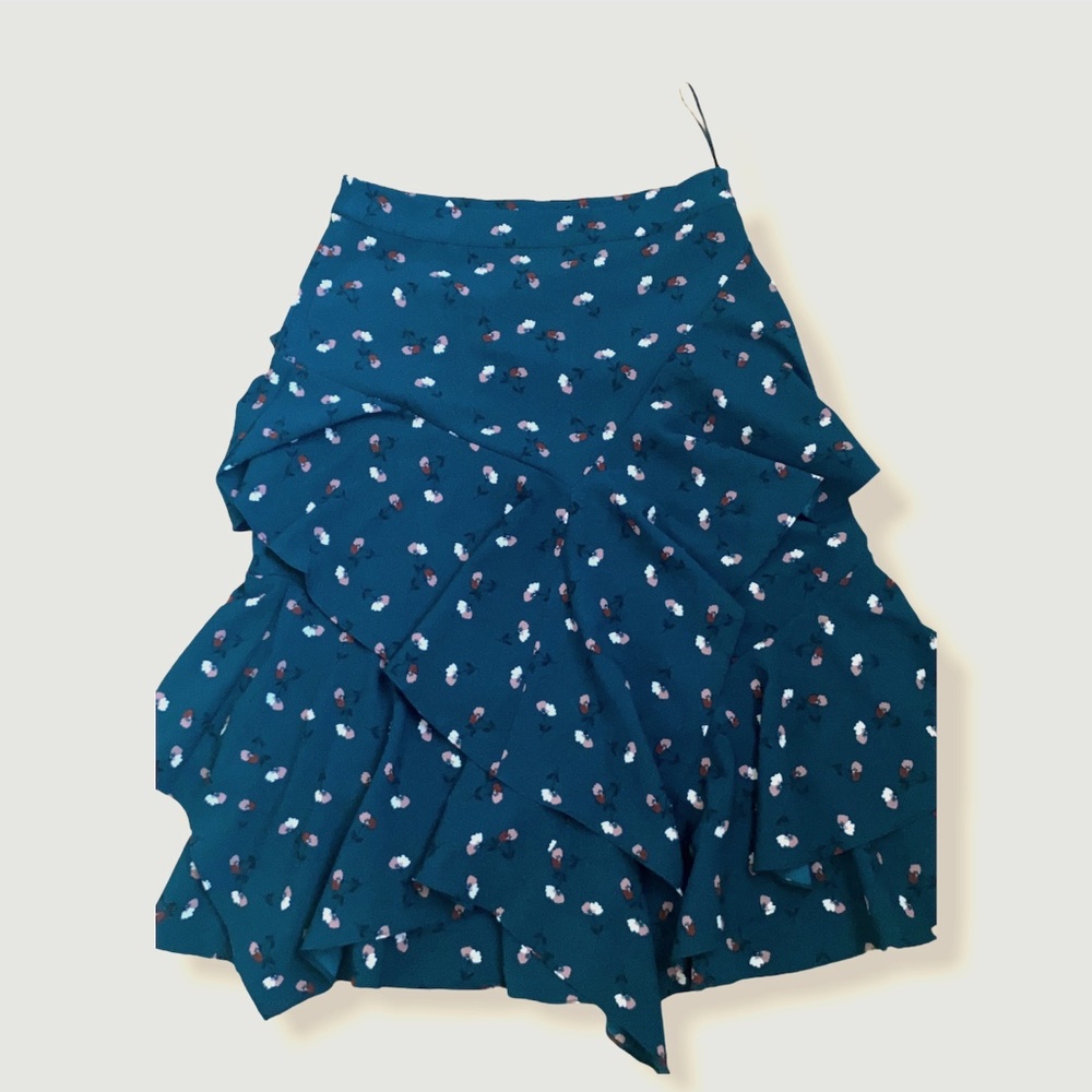 Ranna Gill Ruffle Dark Green Midi Skirt S